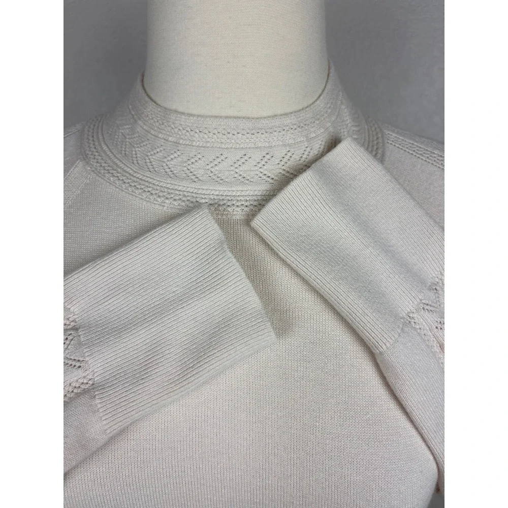 Banana Republic Factory Pointelle Trim Sweater Size S Cream Mock Neck Twee Cute - Picture 8 of 17
